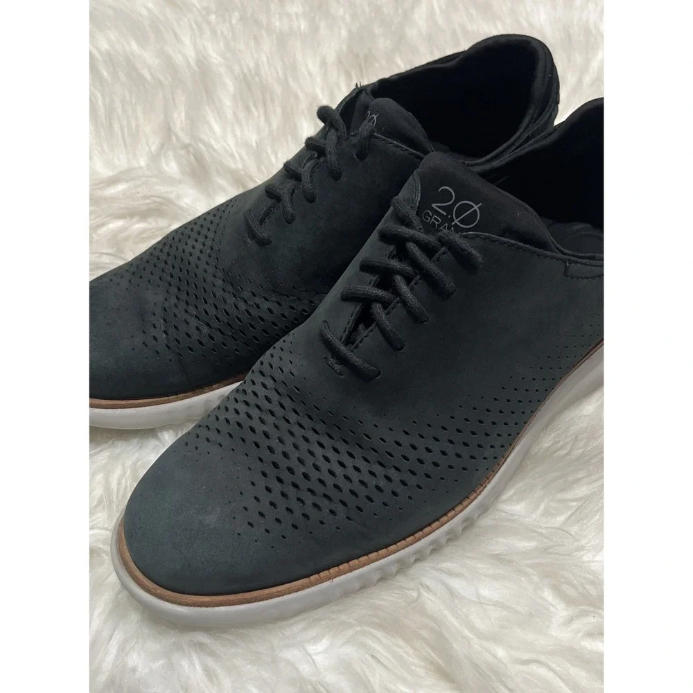 Cole Haan Shoes Men's 9.5 M Blue Leather‎ Laser Wingtip Oxfords C23807